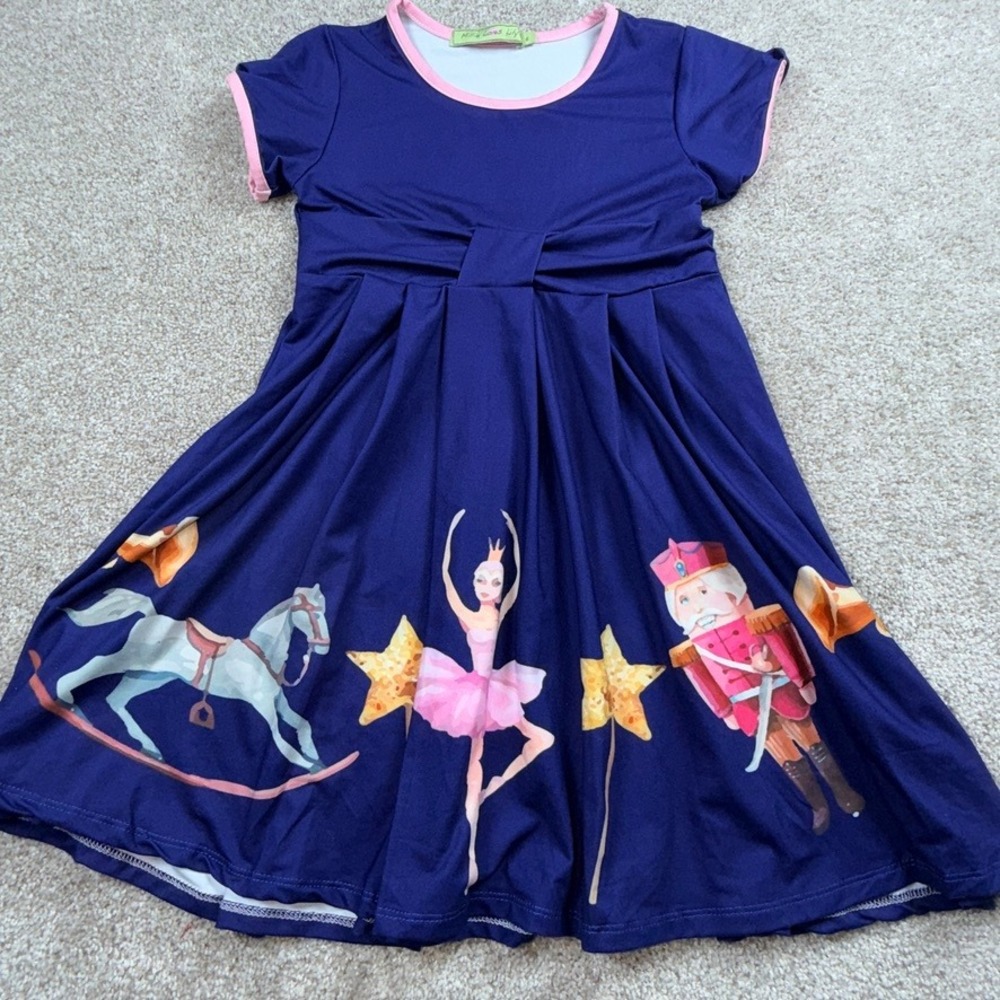 Millie Loves Lily Girls Nutcracker Ballerina Dress Navy Blue Pink Size 6 Holiday